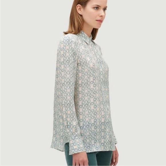 NWT Lafayette 148 Scottie Decorative Crepe Viscose Silk Blouse Button Up Large - Picture 2 of 12
